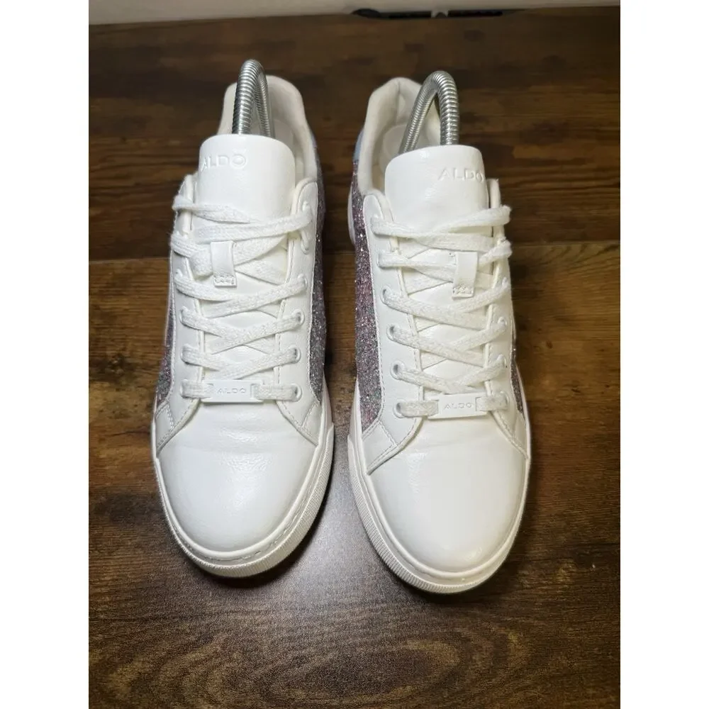 Aldo Fran Women's White & Metallic Multi Sneakers Sz 9
